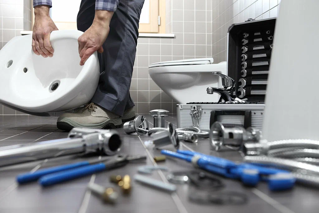 Plumbing tools prepared for a bathroom repair in Indio